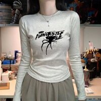 XUANMO Local brand Áo thun ôm body tay dài 100% cotton Áo giữ nhiệt Áo thun in hoa áo dài tay nữ áo thun dễ phối tôn dáng thon gọn mùa thu đông cho nữ