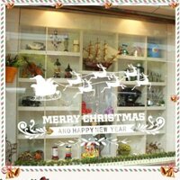 (Xuất Hàn) Decal trang trí noel hít tĩnh điện 2 mặt không dơ kính Mẫu Đoàn Xe Tuần Lộc