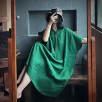 Xuất Khẩu Ngoại Thương Cao Cấp Nữ Vải Lanh Cotton Thêu Kích Thước Lớn Giảm Tuổi Áo Mỡ mm Bao Bụng Váy Dài 3.26