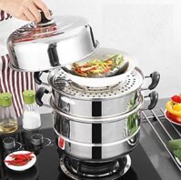Xửng Hấp Nồi Hấp 3 Tầng Có 1- 2 Vỉ Hấp Đường Kính 28Cm Dùng Trên Mọi Loại Bếp Kiêm Nồi Luộc Gà (T30)