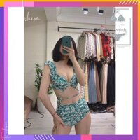 [Xưởng May Bikini Hà Minh] Bikini, Đồ Bơi Đi Biển Nữ Hai Mảnh Cánh Tiên Hoa Cúc Xanh Cạp Cao Siêu Đẹp AG08