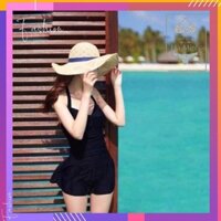 [Xưởng May Bikini Hà Minh] Bikini, Đồ Bơi Đi Biển Một Mảnh Liền Thân Đen Cột Dây Cổ Váy Xòe KG0730 ODERI