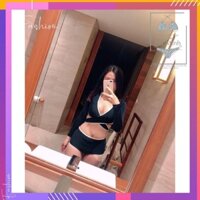 [Xưởng May Bikini Hà Minh] Bikini, Đồ Bơi Đi Biển Hai Mảnh Áo chéo Đen Tay Dài Viền Trắng Cạp Cao KG055 🌊