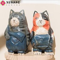 Xuwang Khắc Tay Mèo Trang Trí Búp Bê Gỗ Chắc Chắn Trẻ Em