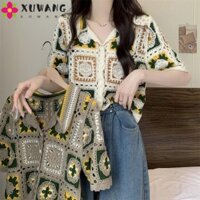 Xuwang Rỗng Đan Áo Cardigan Ngắn Cổ Đơn Thời Trang Nữ