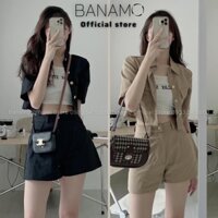 x.x. Set bộ đồ nữ 3 món gồm áo khoác thô tay lỡ và quần short áo thun cực xinh thời trang Banamo Fashion set 3 món 182
