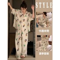 Xyj Thân Thiện Với Da Hoạt Hình Cặp Đôi Bộ Đồ Ngủ Nữ Mỏng Ngắn Tay Quần Nam Ba Mảnh Phù Hợp Với Rời Mùa Hè Homewear