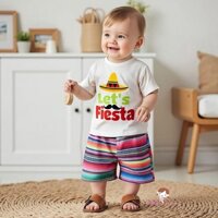 Xzq-baby Boy 2 Bộ Trang Phục Tay Ngắn Mũ Sombrero In Áo Thun + Quần Short Bộ Quần Áo Tập Đi