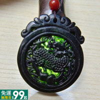 Y học tự nhiên Vua đá tròn Mặt dây chuyền Kirin màu xanh đậm Ngọc ngọc may mắn Vòng cổ ngọc bích Nhãn hiệu động vật