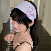 Y2k Hot Diamond Sports Heart Headband Băng đô thời trang co giãn vành rộng thấm mồ hôi