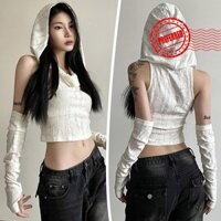 Y2k Top Nữ Gothic Quần Áo Rách Lạnh Vai Dài Áo Dạo Phố Quần Áo Grunge Tay O7n1