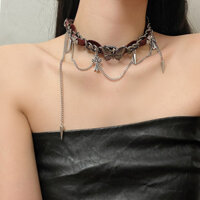Y2k Yawen Hot Girl Kim Loại Độc Đáo Bướm Da choker Punk Niche Cuộn Dây Đinh Tán Tua Rua Vòng Cổ