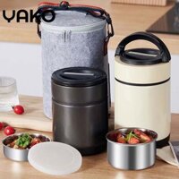 YAKO Hộp Cơm Giữ Nhiệt Hộp Cơm Văn Phòng Ăn Trưa 3 Tầng Chất Liệu Inox