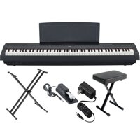 Yamaha P125B 88-Key Weighted Action Digital Piano with Sustain Pedal, Power Supply, Double-Braced X-Style Keyboard Stand, and Padded X-Style Piano ...