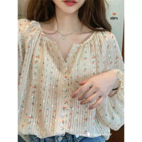 [YAME] Áo sơ mi họa tiết hoa nhí phong cách tiểu thư