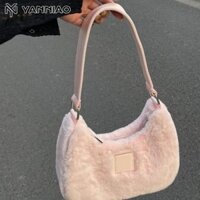 Yanniao Túi đeo vai lông thú giả thời trang Sweet Girl Pink Túi xách dễ thương