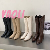 YAOLI Giày bốt thời trang mũi nhọn dài hiệp sĩ bốt in xu hướng phong cách mới nâng cao giày bốt nữ 3CM