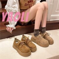 YAOLI Giày Nữ Đầu Tròn Đáy Dày Tăng Chiều Cao Thời Trang Da Lộn Buộc Dây Giày Nữ