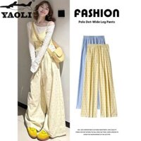 Yaoli Nữ Dopamine Màu Vàng Chấm Bi Quần Ống Rộng Phong Cách Hàn Quốc Mới Cao Cấp Mùa Hè Mỏng Rời Quần Lau