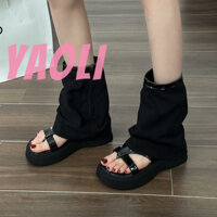 YAOLI Xăng đan phong cách mới dép xỏ ngón đế dày đế hở mũi giày dép quần denim