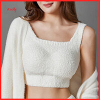 Yasuo| Áo Vest Mùa Đông Ấm Áp Mùa Đông Áo Vest Có Miếng Lót Ngực Độ Đàn Hồi Cao Không Tay Lông Cừu Crop Top Cho Nữ Màu Trơn Cổ Vuông Đáy Top Thời Trang Thu Đông