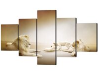 Yatsen Bridge 5 Panel Lion Family Artwork Wall Art Animals Painting for Living Room Pictures on Canvas for Home Decor Prints and Poster Wooden Fram...