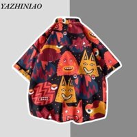 Yazhiniao Áo sơ mi Hawaii dáng rộng cho áo sơ mi đi nghỉ bên bờ biển Áo sơ mi ngắn tay in hình
