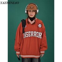Yazhiniao Áo thun nam dài tay kiểu Mỹ Retro thêu dáng rộng phong cách Jersey hàng đầu