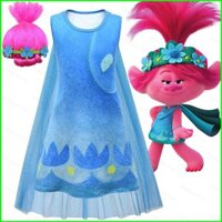 Yb Trolls 2 Váy Halloween lưới áo choàng cosplay vải cho trẻ em tóc giả