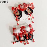 YDGSD Dễ thương Thanh lịch Tua rua Tang Suit Khăn choàng đầu Hanfu Phong cách Trung Quốc Nữ Kẹp bên hông Kẹp tóc nơ Phụ kiện tóc Kẹp tóc tết tóc giả