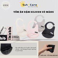 Yếm ăn dặm silicon HEORSHE kháng khuẩn có máng chống bám bẩn, siêu mềm mại an toàn cho bé