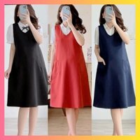 Yếm bầu công sở 3 mầu suông chất chéo thái, 2 túi cổ V, Form dễ mặc, siêu mát ( không kèm áo)