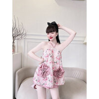 Yếm chiffon túi hoa phối quần váy Latin Bigsize