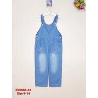 Yếm Jean, bé gái, quần dài, thêu chữ girl , màu xanh , size nhỡ 9t-14t - top1trend_00196_BY0660-A1