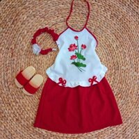 Yếm Lụa Hoa Sen Chân Váy 2 Màu Bé Gái