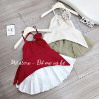 Yếm mix chân váy xòe xếp ly buộc dây cổ xinh xắn cho bé gái 10-30kg