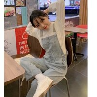 Yếm quần jean nữ, Quần yếm bò ống rộng màu xanh nhạt Basic Phong Cách Hàn Quốc, Bigsize Loại 1 Quảng Châu
