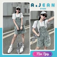 Yếm quần short jean 2 túi xếp ly, yếm đùi bò | A&JEAN STORE