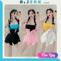 Yếm quần short jean rách phối nút, yếm đùi | A&JEAN STORE