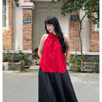 Yếm Tết Áo Yếm Nữ Cổ Trụ Đính 3 Nơ Trước Hàng Mặc Tết (Ảnh Thật) Hottrend. Chất Liệu Vải Hoa Dập Nổi Cứng Cáp Đứng Fom