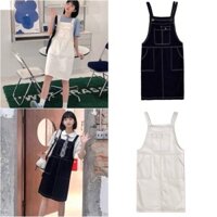 Yếm váy 2 dây chỉ nổi AM shop,Chất vải mềm mịn, 2 màu Đen, Trắng, phong cách Hàn Quốc