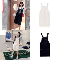 Yếm váy 2 dây chỉ nổi NM Chất vải mềm mịn, 2 màu Đen, Trắng, phong cách Hàn Quốc