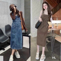 yếm váy jean bò 2 dây dài qua gối xẻ sau LH2023