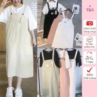 Yếm váy jean dài phối túi trước ngực phong cách Hàn Quốc - 013