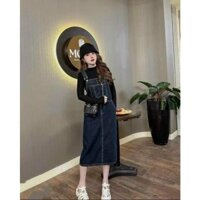 Yếm váy jean dáng dài đầm yếm bò nữ phong cách Hàn Quốc