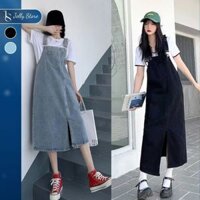 Yếm Váy Jeans Dài Xẻ Tà Lệch Trước Có Túi Ngực Hai Dây Điều Chỉnh The Jelly Y2
