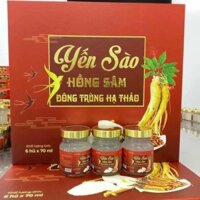 Yến sào đông trùng hạ thảo hồng sâm, đường phèn, nhân sâm,vi cá mập (hộp 6 hũ) yến sào 32%