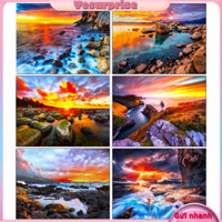 Yesurprise 5d Diy Kit Seaside Sunset Phong Cảnh Kim Cương Giả Cross Stitch Trang Trí Nhà Kim Cương Tròn 30 x 40cm