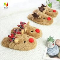 Yêu THÍCH IMPACT Dép ấm áp dày, Dép lông cừu san hô tuần lộc nai sừng tấm, Phim hoạt hình sáng tạo Lông thú đóng mũi mùa đông Giày sang trọng bé gái