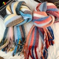 Yêu THÍCH Khăn choàng len sọc IMPACT, Khăn quàng cổ Mohair mùa đông màu sắc tua rua, Khăn quàng cổ Cashmere sang trọng đơn giản Khăn quàng cổ dài dành cho nữ / nam